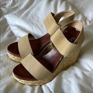 MIA | Villa C | Tan | Boho Sandals with Straw Woven Platform Wedge | Size 8.5